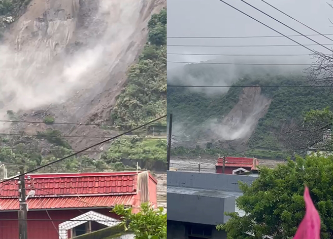 台七甲线山坡发生大规模土石坍方。（民眾提供）