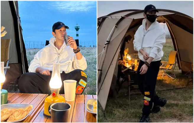 黄晓明近日在露营，被发现帐篷内有一名女子。（图／微博＠黄晓明；小红书）