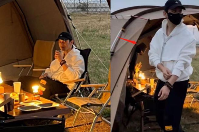 黄晓明的帐篷内还有一名女子。（图／小红书）