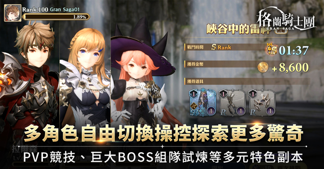 《Gran Saga：格兰骑士团》融合RPG、卡牌、MMO等多元化玩法，随着副本难度调整武器及神器的组合策略，将带给玩家更多乐趣。（图／业者提供）