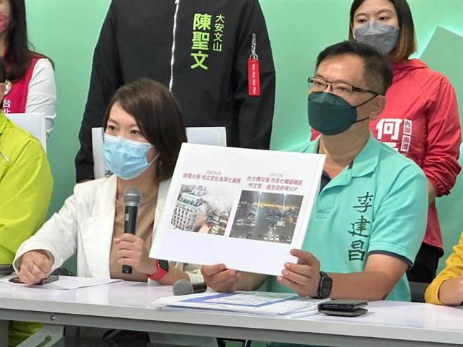 民进党北市议会党团总召江志铭、干事长简舒培、市议员李建昌等人轮番痛批柯文哲怠忽职守。（陈时中竞选办公室提供）