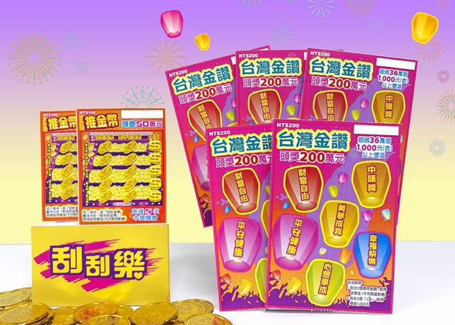 （台湾彩券推出二款新款刮刮乐「台湾金讚」、「推金币」。图／业者提供）