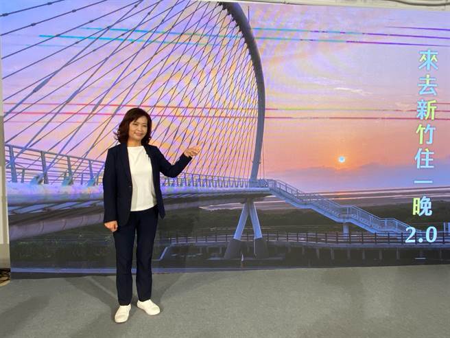 民进党新竹市长候选人沈慧虹连续14周推政策，18日再提出观光产业政策，「启动来去新竹住1晚2.0」。（陈育贤摄）