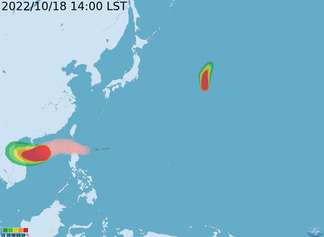 目前台灣周遭海面出現雙颱共舞的情況。（翻攝自中央氣象局）