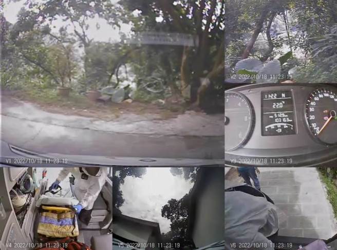 3名女性18日近午至新社区中兴街，一下车就被蜂螫，消防人员将她们送医。（台中市消防局提供／陈淑娥台中传真）