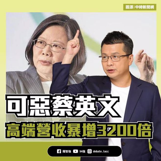 罗智强批蔡英文拿纳税钱帮高端发股利，高端弊案将与陈时中及民进党如影随形。（图／取自罗智强脸书）