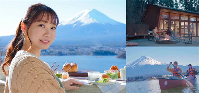 长期旅居日本的台湾人「汉娜在翻译」首推虹夕诺雅富士体验豪华露营，或在河口湖上泛舟近距离感受富士山的壮丽。（ANA 提供）