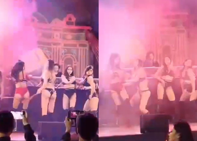 辣妹台上扭腰摆臀遭皮鞭抽打，大溪豆干节变调。（翻摄自桃园议员詹江村脸书）