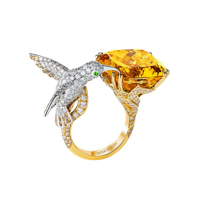 宝诗龙Hopi蜂鸟戒指，约279万元。（Boucheron提供）