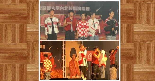 小孩（中）退团前，14日以天王星身分最后一次表演（上图），当队友与粉丝一起喊「小孩加油」，小孩转身难掩激动情绪（下图）。（图／读者提供）