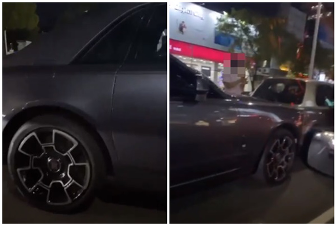 高雄「劳斯莱斯」撞March，网嗨翻：可以长大变Macan了。(翻摄脸书高雄大小事)