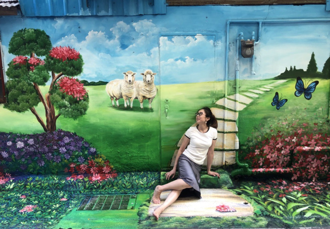 新北市水利局结合地方特色，在墙面打造亮丽图案。（新北市水利局提供／李奇叡新北传真）