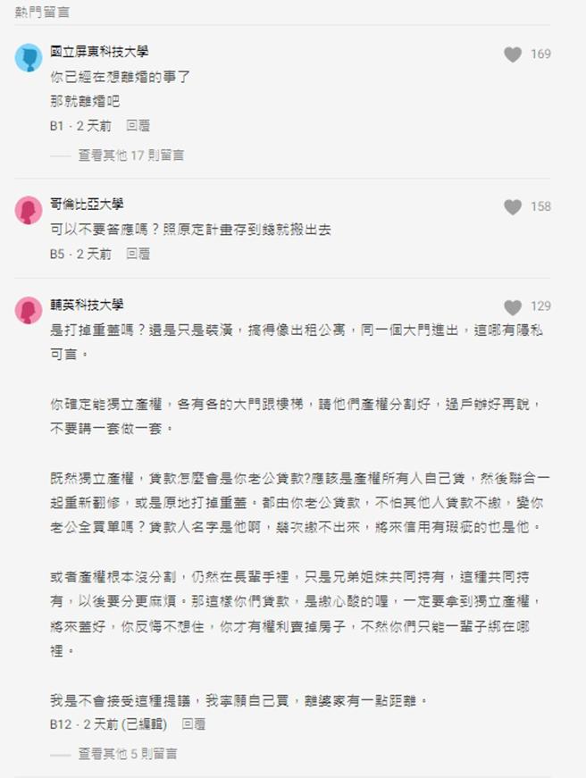 网友都叫原PO直接搬出去比较好。（图／翻摄自Dcard）