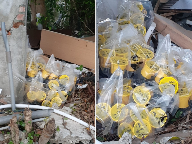 有民眾直击30杯廖老大茶饮被丢弃在路旁，画面曝光引起网友热议。（图／翻摄脸书路上观察学院）