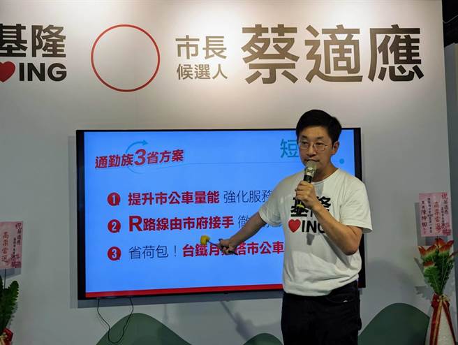 民进党基隆市长候选人蔡适应20日上午发布针对通勤族的交通政见，誓言让通勤族省荷包、省时间、省麻烦。（张志康摄）