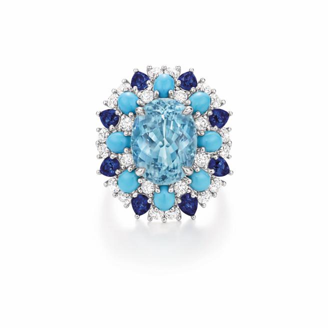 海瑞溫斯頓Winston Candy系列帕拉伊巴碧璽戒指。（Harry Winston提供）