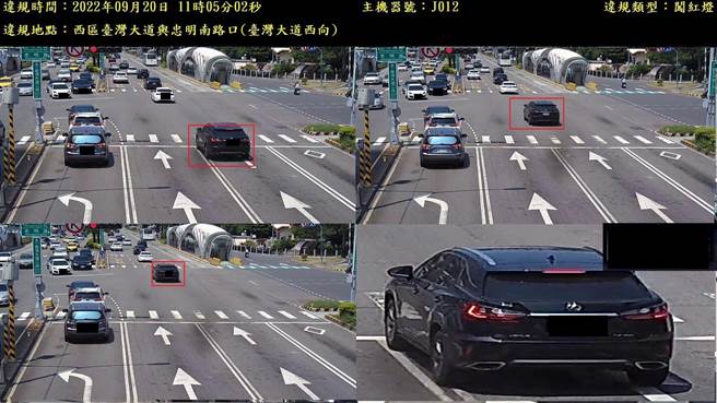 中市新增7处科技执法路口，西区台湾大道与忠明南路口，上下班车流量大，针对闯红灯、不依标志标线号志行驶等违规项目，进行侦测取缔。（台中市警察局提供／张妍溱台中传真）