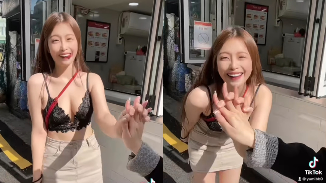 Yumi.K拍片却突槌笑场。(图/Yumi.K 抖音)