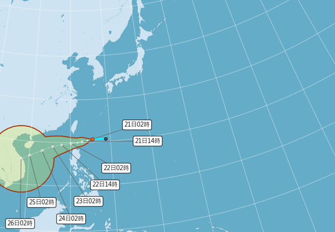 热低压即将通过巴士海峡，未来进入南海后有机会发展成颱。（中央气象局提供）
