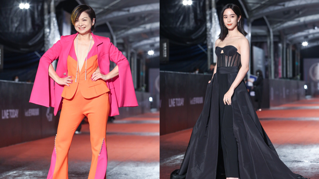 杨贵媚、温贞菱一同登上金钟红毯辣翻全场。（图／陈俊吉）