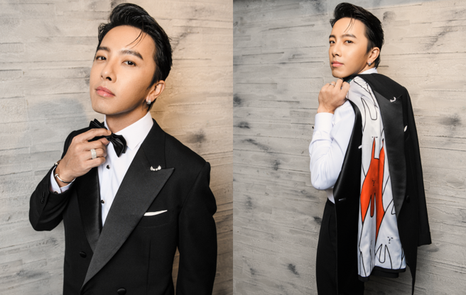 坤達今晚紅毯上禮服，是比照前年黃鴻升（小鬼）所訂製。（經紀人提供）