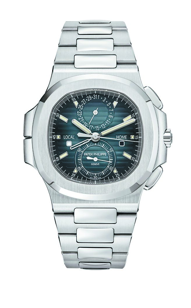 百达翡丽钢表向来抢手，编号5990/1A-011计时码表正是其一，蓝色与黑色渐层阳光放射状表盘，200万1000元。（Patek Philippe提供）