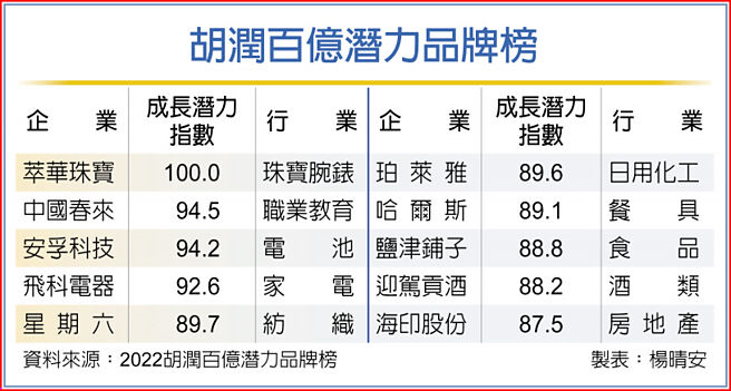 胡潤百億潛力品牌榜