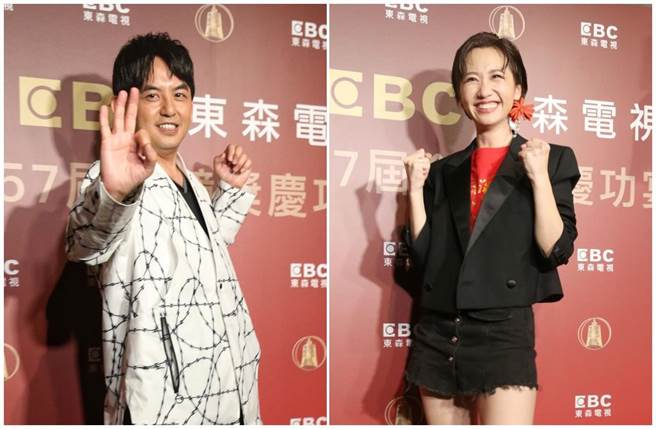 黃子佼（左圖）與Lulu抱走綜藝節目主持人獎，2人昨晚開心出席慶功宴。（杜宜諳攝）