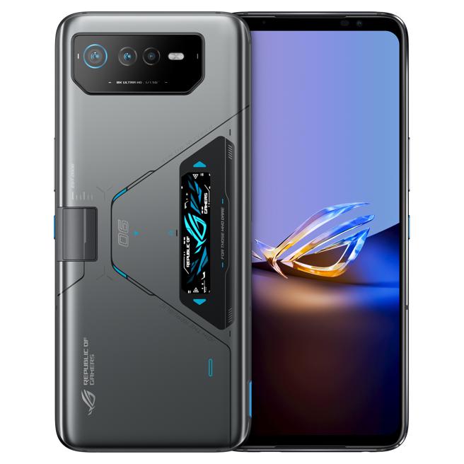 ROG Phone 6D Ultimate 航钛灰，16GB/512GB，彩盒内含空气动力风扇6，定价3万7990元；ROG Phone 6D 航钛灰，16GB/256GB，定价2万9990元。（华硕提供）