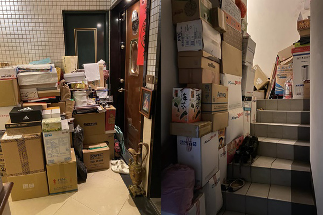 超扯惡鄰！家門口紙箱「堆到樓梯間」，網傻眼：大家一起陪葬？(翻攝臉書爆料公社公開版)