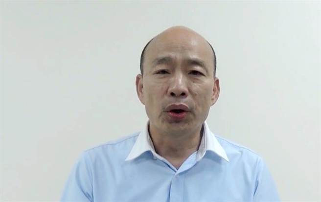 辅选行程满檔的韩国瑜以录影方式为林于玲拉票。（吕妍庭摄）