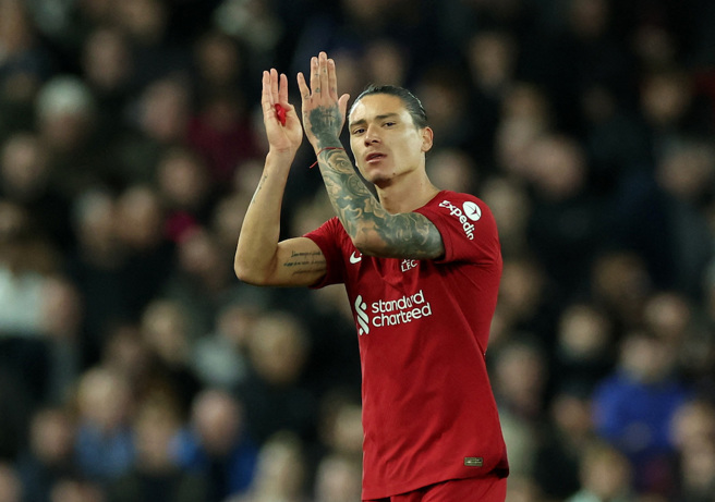 努涅斯终于攻进在安菲尔德球场的第一颗进球（图片来源︰达志影像）