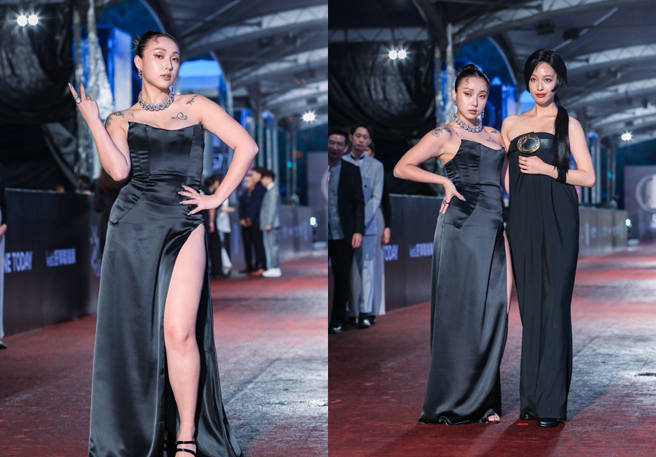 李雪红毯战服性感程度破表。（图／陈俊吉摄）