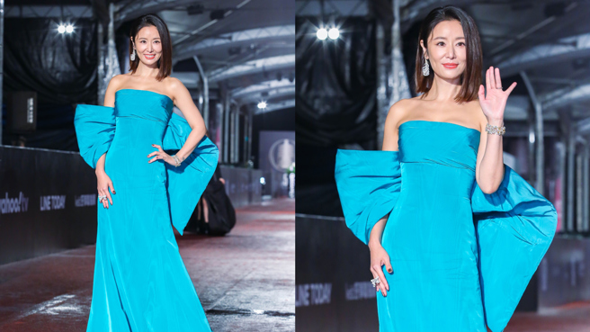 林心如以一襲藍色禮服走紅毯。（圖／攝影 陳俊吉）