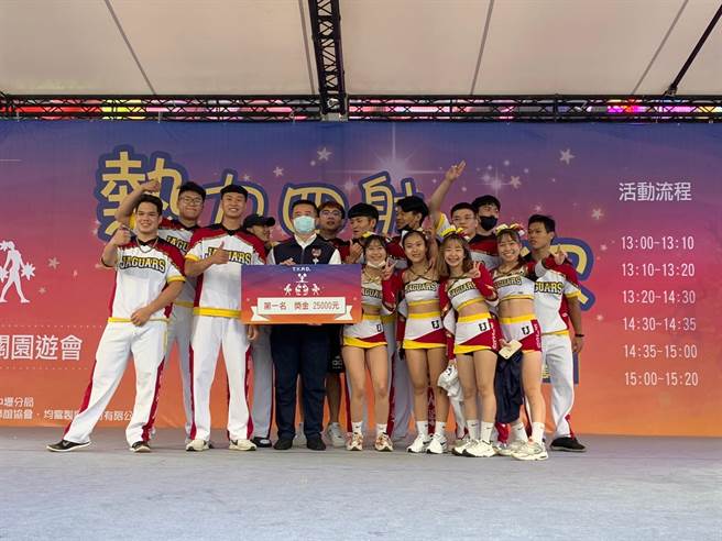 桃市府警察局刑事警察大队与中坜警分局今在中坜银河广场举办「热坜四射-健康有你」啦啦队竞赛。（警方提供／蔡明亘桃园传真）