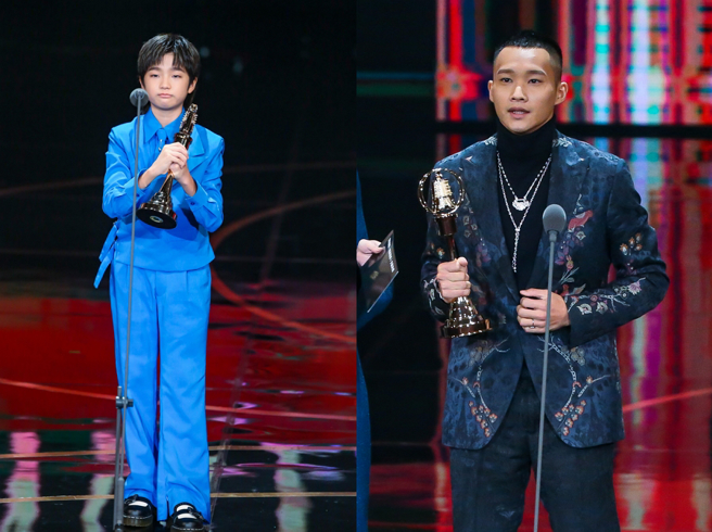 迷你剧集（电视电影）男配奖得奖人惊喜2得主，分别是白润音（图左）与黄冠智（图右）。（图／杜宜谙摄）