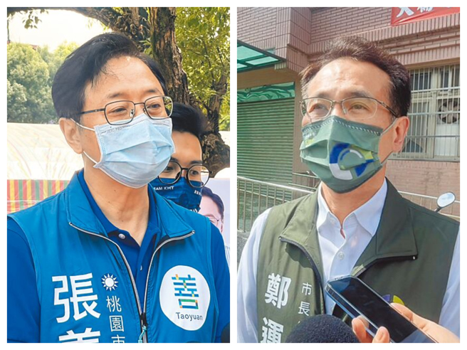 最新民调显示，国民党桃园市长候选人张善政（左）在20-29岁选民的支持度胜过对手、民进党候选人郑运鹏。（中时资料照合成，吕筱蝉摄）