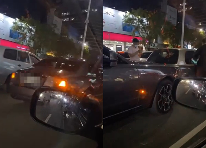 高雄市左营区日前街头发生一起车祸，破千万豪车劳斯莱斯追撞1辆自小客车掀网友议论。（翻摄自脸书高雄大小事）