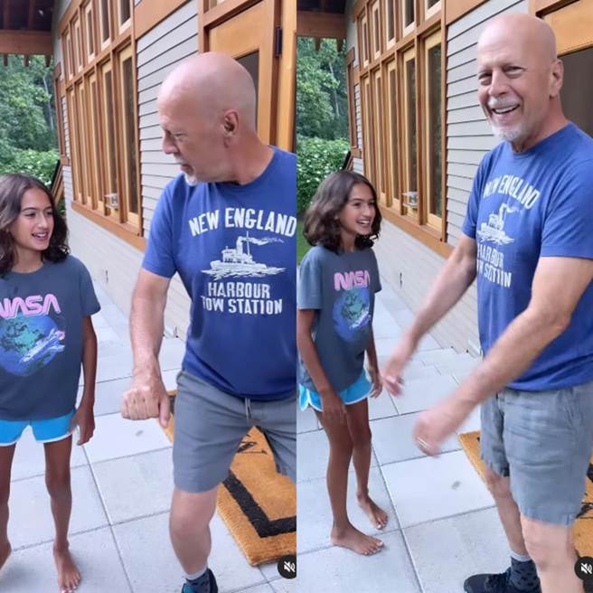 布鲁斯威利和女儿梅布尔威利开心跳舞的画面。（摘自IG）