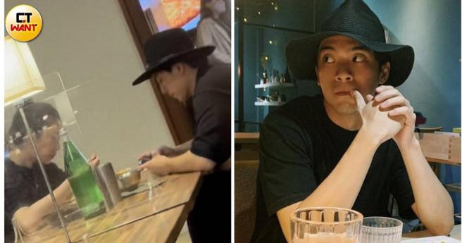 与女友Cindy（左图左）在美食街用餐，林哲熹（右图）平常就喜欢戴帽子搭配造型。（图／本刊娱乐组、翻摄自脸书）