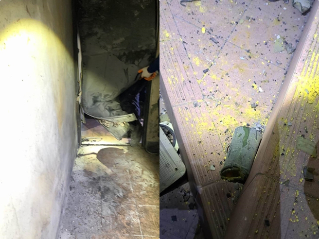 警方连夜彻查发现爆炸点为4楼储藏室，而现场存放大量鞭炮、烟雾弹、信号弹等危险物品，屋主是名讨债集团分子，在自家储藏室存放大量枪械。（翻摄照片）