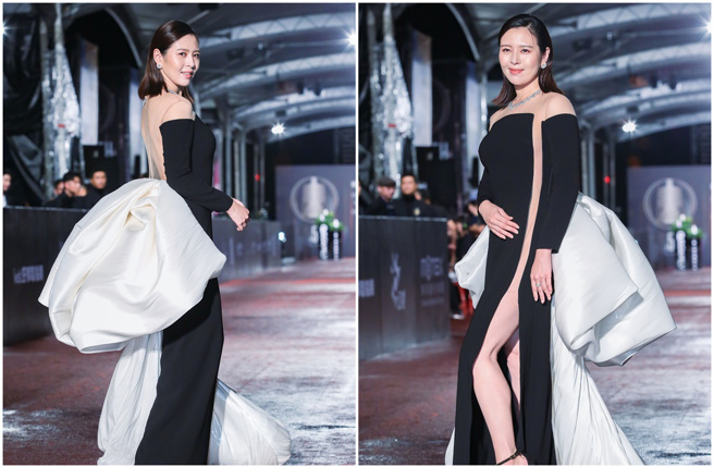 劉品言金鐘禮服展露性感S曲線。(陳俊吉攝)