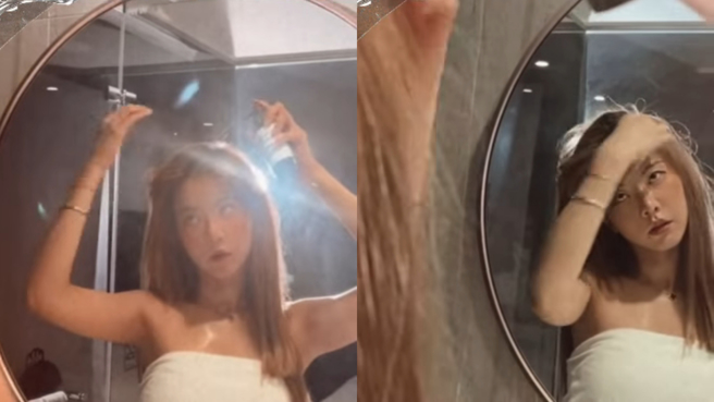 奎丁被自家浴室的镜子出卖大片肉色。(图/奎丁 IG)