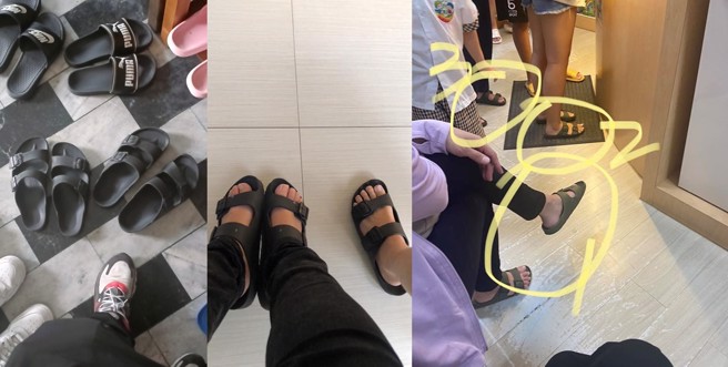 其他人也分享撞鞋的畫面，有網友甚至在看貼文的當下，就穿著這款拖鞋。（圖／翻攝自FB社團 路上觀察學院）