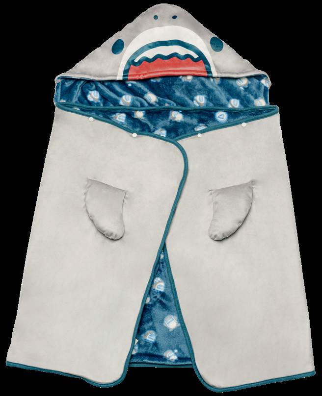 7-11鲨鱼先生限量连帽毛毯，即起集6点加699元就可兑换。（7-11提供）