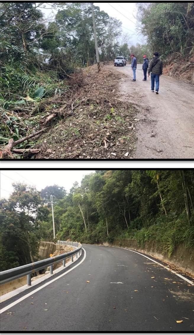 武界部落旧投71线部分坍方，增设钢板护栏、兴建下边坡挡土墙等改善。（南投县府提供／杨静茹南投传真）