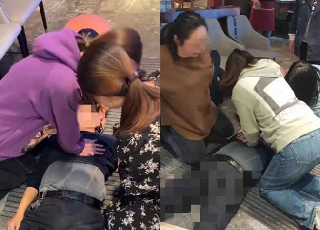 男子逛商場突然間昏倒，正巧被9名急診室的護理師看見，便趕緊對男子做CPR搶救。（翻攝自《半島新聞》）