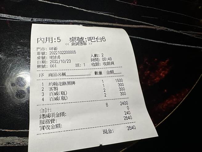 业者调出当天结帐金额为2640元。（蔡旻妤摄）