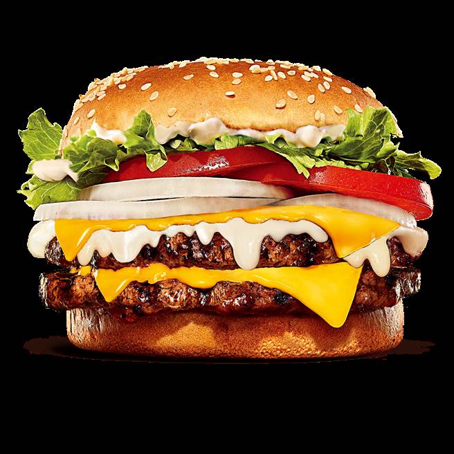 汉堡王「白雪乳酪重磅双牛堡」中的起司如白雪流下惊艳视线，单点199元、套餐239元。（汉堡王提供）