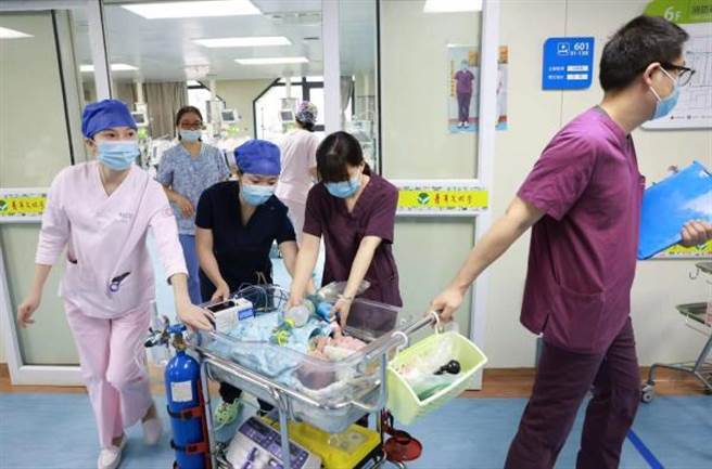 2022年10月26日，连体婴姊妹从新生儿重症监护室被送至手术室。（浙大儿院提供）